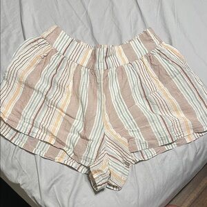 Prana High Waist Striped Shorts - Tan, White, Orange